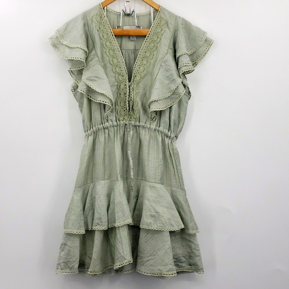Sabina Musayev Sage Green Ruffle Midi Dress